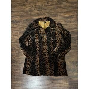 Rafaella Velvet Leopard-Print Pea Coat in Brown and Black